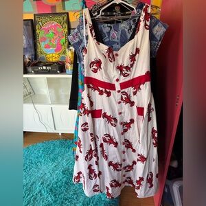 Collectif Red and White Lobster Print Midi Dress